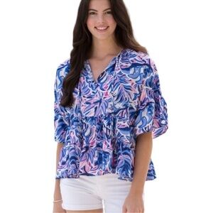 Simply Southern | Gather Blouse | Blue/Purple/Pink | Bell Sleeves | Tiered | S
